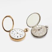A 9CT GOLD POCKET WATCH AND SILVER POCKET WATCH (2)