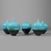 A COLLECTION OF FIVE BLUE GLAZED CHINESE VASES. (5)