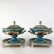SEVRES STYLE TUREENS ON STANDS, A PAIR.