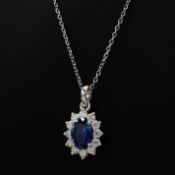 18CT WHITE GOLD OVAL SAPPHIRE PENDANT