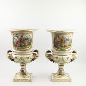A PAIR OF DRESDEN PORCELAIN URNS. (2)
