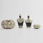 A CAMBODIAN EMBOSSED WHITE METAL PUMPKIN BOX (4)