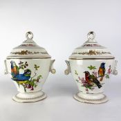SEVRES STYLE URNS WITH COVERS, A PAIR.