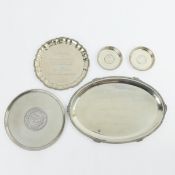 A COLLECTION OF ASIAN SILVER TRAYS (5)
