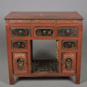19TH CENTURY CHINESE RED AND BLACK LACQUER SIDE CABINET