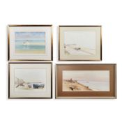 A GROUP OF FOUR CONTEMPORARY SEASIDE WATERCOLOURS (4)