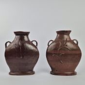 A PAIR OF JAPANESE MASHIKO WARE VASES. (2)