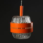 1970s ITALIAN SPACE AGE ORANGE METAL AND GLASS PENDANT LIGHT