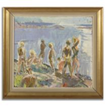 MARTIN POSER (SWEDISH, 1909-1999) BOYS ON THE BEACH