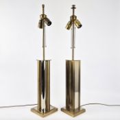 MATCHED PAIR OF 1970s BRASS AND CHROME TABLE LAMPS.