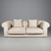 JULIETTES INTERIORS LARGE MODERN PADDED NUBUCK LEATHER ITALIAN SOFA.