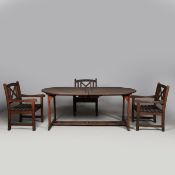 JOHN LEWIS EXTENDABLE GARDEN TABLE, AND 3 MATCHED CHAIRS UNSIGNED. (4).