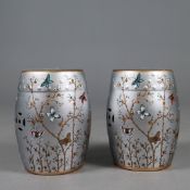 CERAMIC BARREL STOOLS, A PAIR.