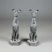SCULPTURAL CAST METAL DOGS, A PAIR.