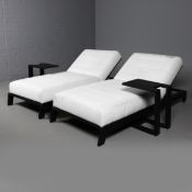 ATTRIBUTED TO LAVITA OUTDOOR BY LIVINGUNLMTD NEW NOOSA OUTDOOR FABRIC SUN LOUNGERS WITH SIDE TABLE