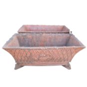 FAUX TERRACOTTA TROUGH PLANTERS, A PAIR.
