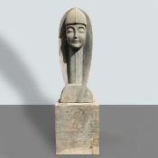 STONE SCULPTURE OF A FEMALE HEAD.