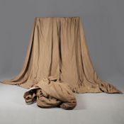 CURTAINS, A PAIR, IN A BROWN SUEDE-LIKE FABRIC