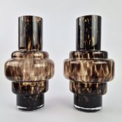 MURANO STYLE GLASS VASES, A PAIR