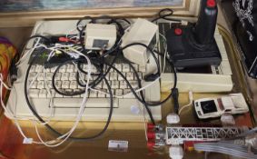 VINTAGE ACORN ELECTRON COMPUTER WITH DATA RECORDER, JOYSTICK, EAGLE FREIGHTER SPACE SHIP MODEL,