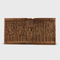 FRENCH MEDIEVAL CARVED OAK PANEL, BEARING THE ARMS OF CHARLOTTE OF SAVOY, QUEEN OF FRANCE