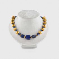 GOLD AND LAPIS BEADED NECKLACE