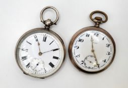 Two antique silver fob watches, one circa 1900 Swiss 16408 0.935 and a later Sander.