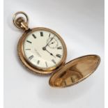 A 17 jewel A.W.W.Co Waltham Mass full hunter fob watch with foliate design on front and stag