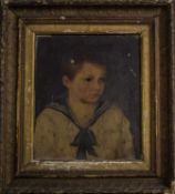 English School (19th century) Portrait of a young boy, wearing a sailor suit, oil on canvas, 32.5