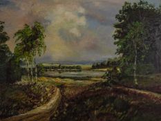 Charles F. Scholle (1891-1987) Landscape with silver birches, signed and dated '46, oil on panel,