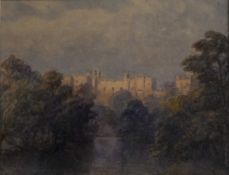 J. Estrongsey (?) Lancaster Castle, indistinctly signed and inscribed verso, watercolour, 18 x 23cm