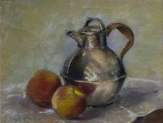 Seija Wentworth (20th/21st) Still life - a pewter milk can and peaches, signed and dated '97,