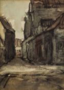 Continental School (20th century) Street scene, charcoal and watercolour, 21 x 15cm, together with a