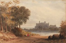 Attributed to John Varley (1778-1842) Landscape with a castle seen across a lake, watercolour, 20.