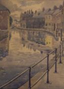 K. Aubrey Moore (20th century) A canalside terrace, signed, watercolour, 42.5 x 31.5cm