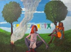 Eddie Wolfram (b.1940) Wash Day, 1996 oil on canvas signed, dated and titled to the reverse unframed