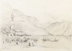 Samuel Prout (1783-1852) 'Cornobio - Como', inscribed with title, pencil heightened with white, 26 x