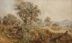 Continental school (19th Century) Figures in an extensive landscape, watercolour, 18 1/2 x 28 cm;