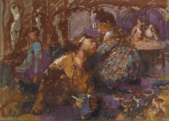 Annie Newnham (20th century) Restaurant Interior, signed with initialswatercolour and bodycolour,