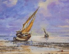 Peter Skett (20th century) 'Awaiting the Tide', signed, watercolour, 22.5 x 29.5cm