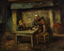 Marie Terlingen (19th century) Repairing the toy boat, signed, oil on canvas, 43 x 54.5cm