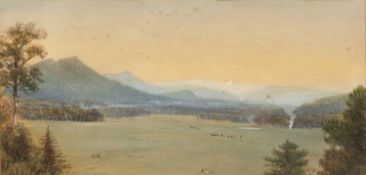 Continental School (19th century) Extensive mountainous landscape with plains and cattle, possibly