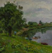 Mathew Kogan-Shats (1911-1989) Beside the Lake, inscribed in cyrillic and dated 1998 verso, oil on