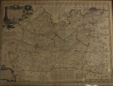 Emmanuel Bowen An Accurate Map of the County of Surrey, engraving with hand colouring, the title