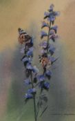 Godfrey Sayers (20th/21st century) Floral spray with red admiral butterflies, signed, watercolour,