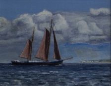 C * E * (20th century) Gone Fishing, signed with monogram, oil on canvas board, 18.5 x 24cm, and one