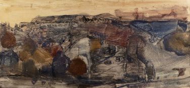 Eugene Ludins (1904-1996) Abstract landscape, signed and dated '50, watercolour, 33 x 71cm