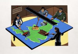 Paul B Davies 'Natwest Prospects', pen, ink and watercolour cartoon, May 1994, 21 x 40cm; and