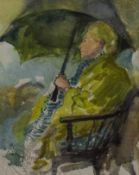 Margaret Milnes (1908-1998) A lady seated with an umbrella, signed and dated '96, ink and