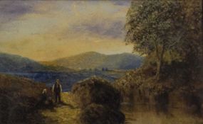 English School (19th century) An angler with companion in a rural lakeland setting, and companion,